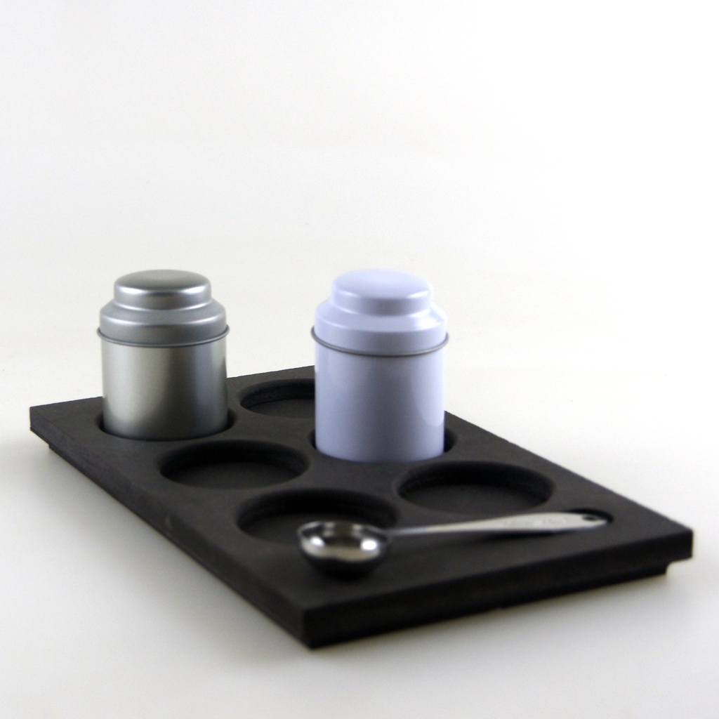 thee plateau 6 rond vaks met blik en lepel