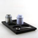 thee plateau 6 rond vaks met blik en lepel