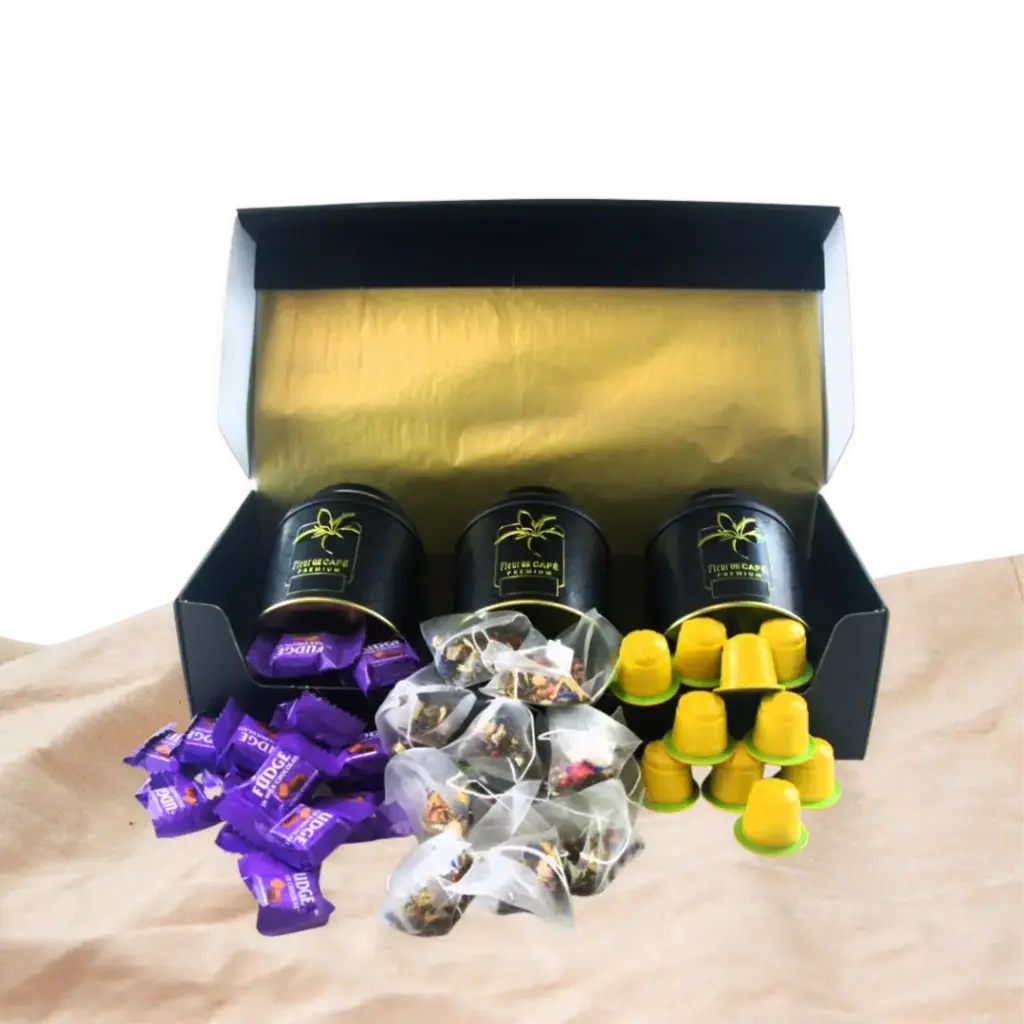 Cadeauset theezakjes, koffiecups en fudge