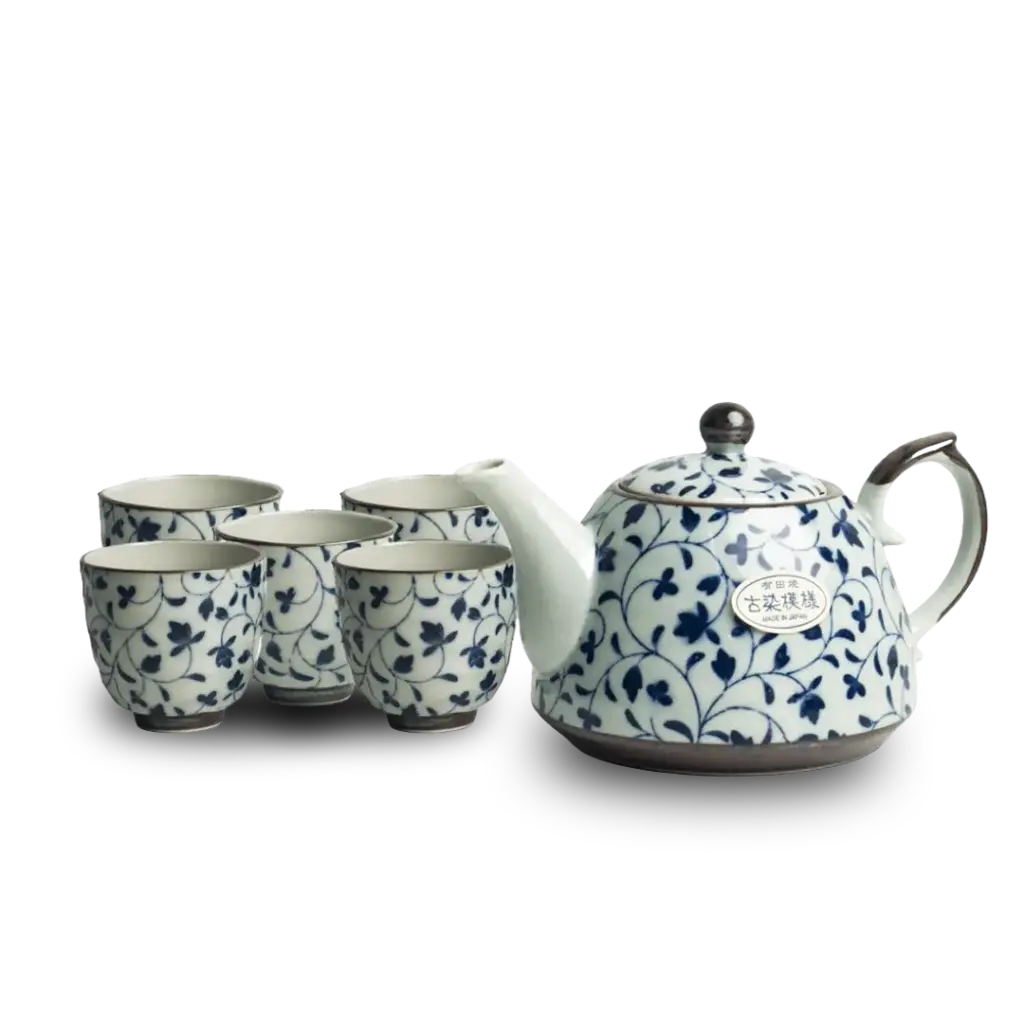 Japans theeservies blauwe bloem