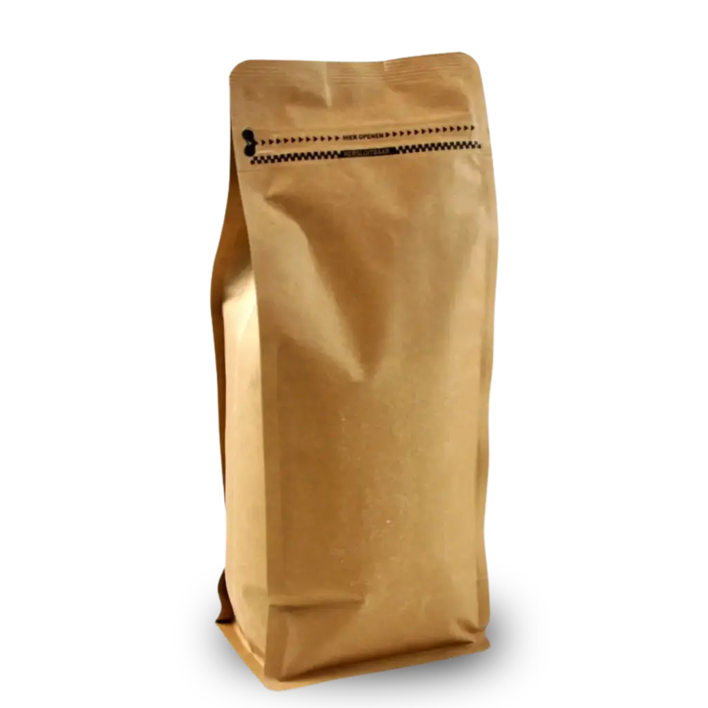 Koffiezak 1 kilo Kraft boxpouch met ventiel en zipper