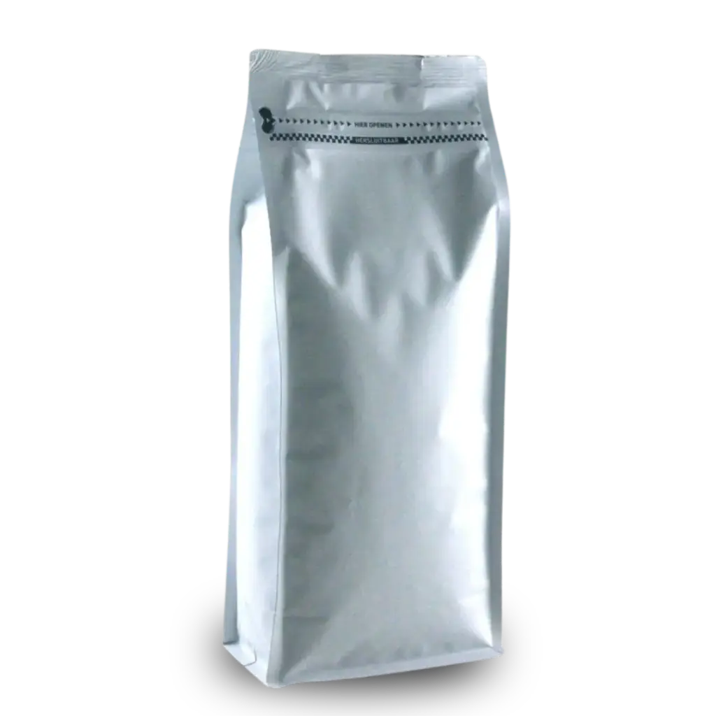 Koffiezak 1 kilo WIT boxpouch met ventiel en zipper
