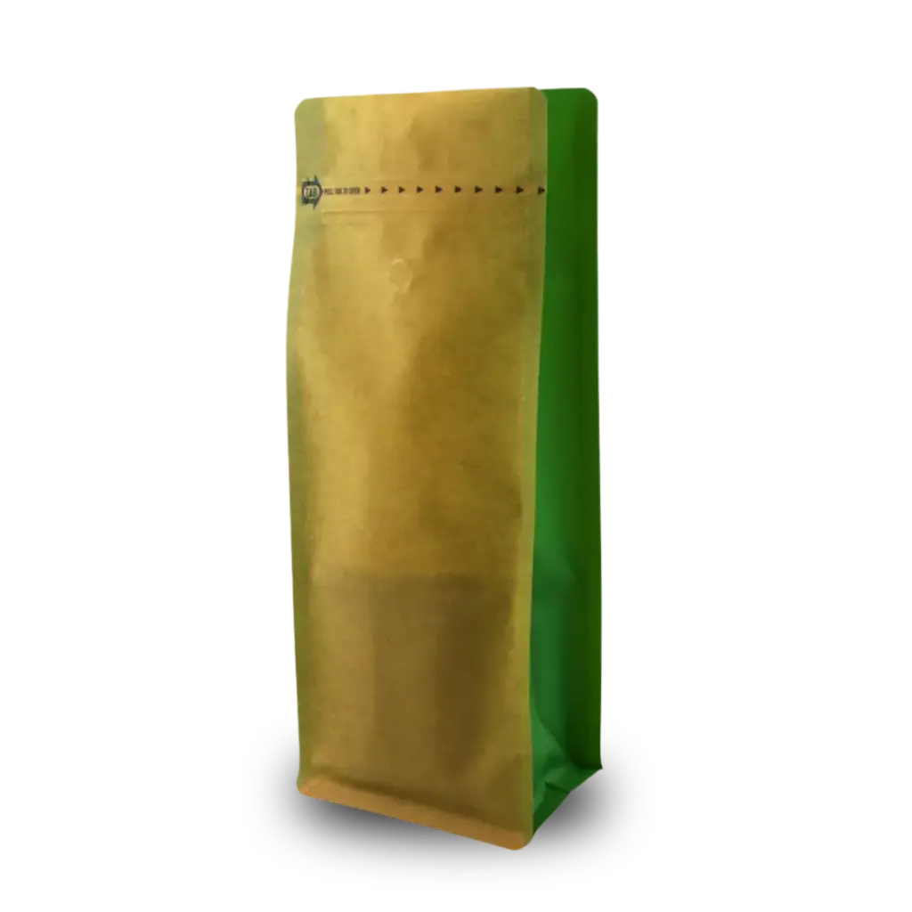 Koffiezak 1 kilo recyclebaar boxpouch met ventiel en zipper