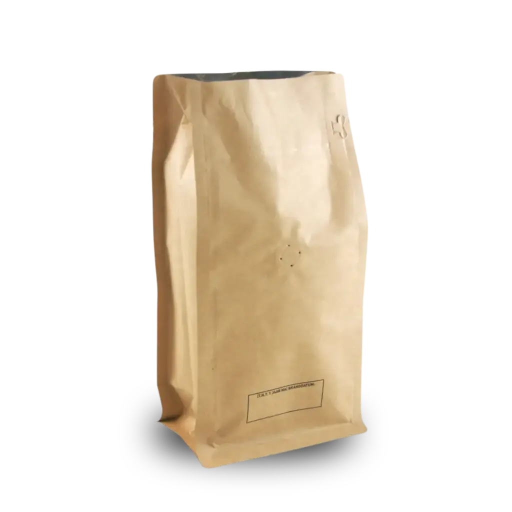 Koffiezak 250 gram Kraft boxpouch met ventiel en zipper