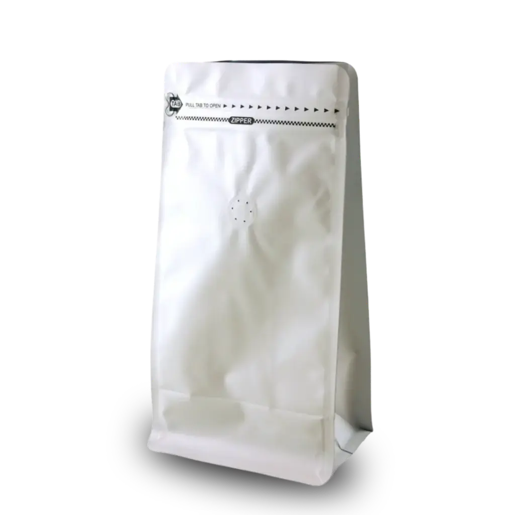 Koffiezak 500 gram wit boxpouch met ventiel en zipper