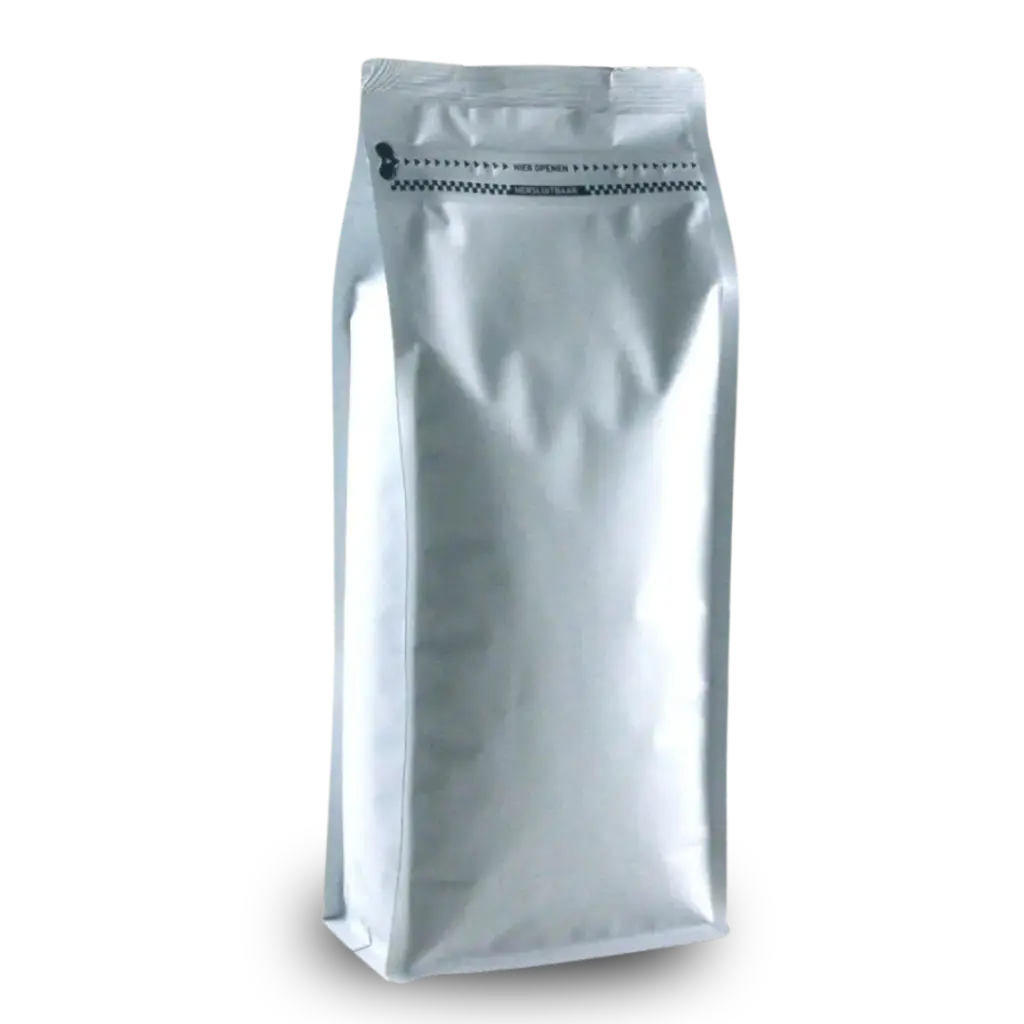 Koffiezak 750 gram Wit boxpouch met ventiel en zipper