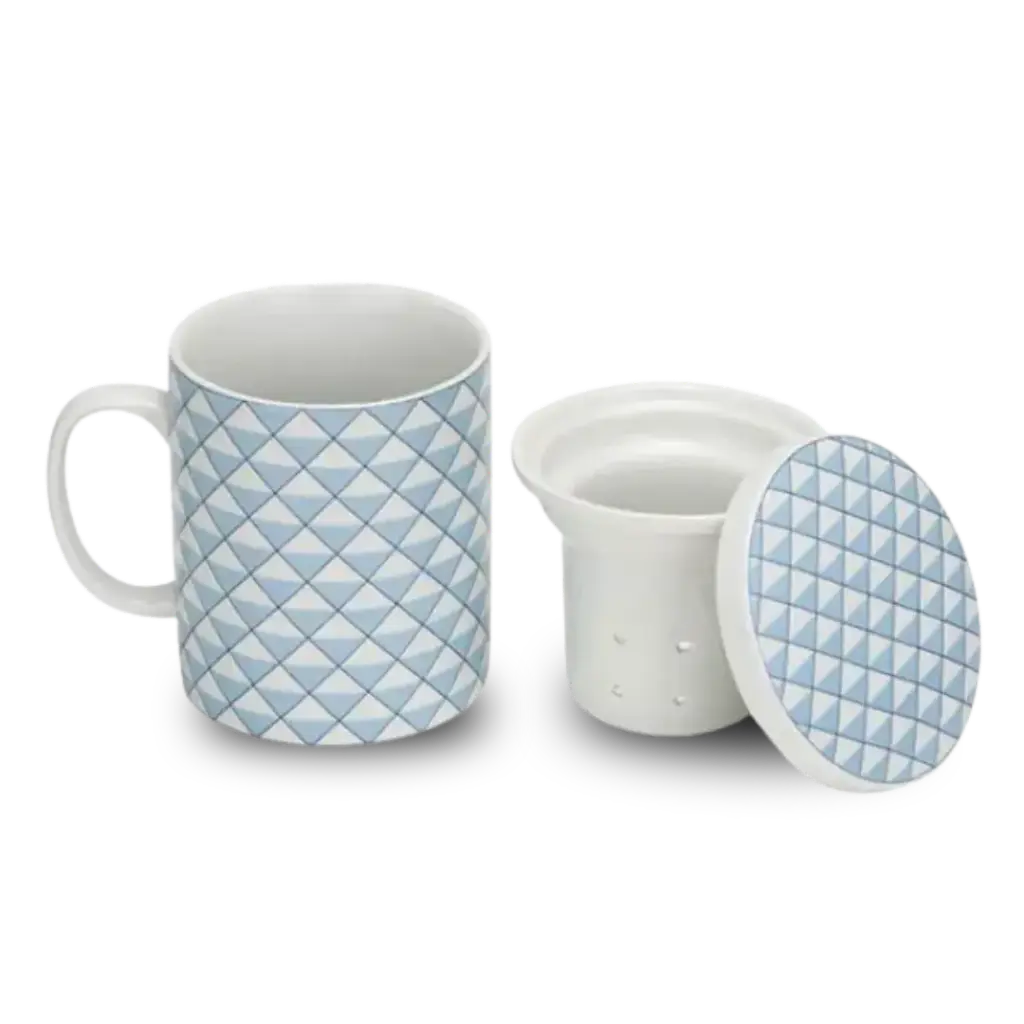 Theekop deco blauw met theezeefje