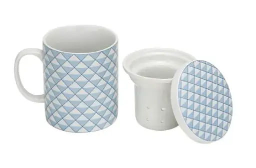 [BIL054] Theekop deco blauw met theezeefje