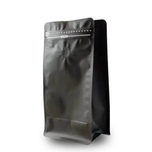 [KA098] Koffiezak 500 gram zwart boxpouch met ventiel en zipper