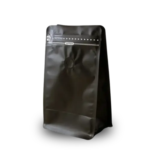 [KA113] Koffiezak 250 gram Zwart boxpouch met ventiel en zipper