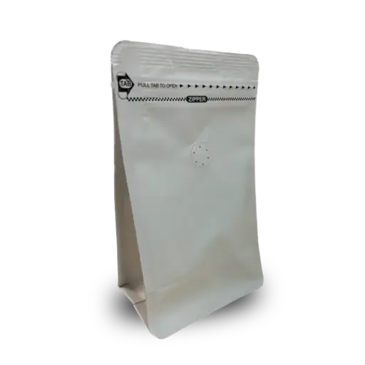 [KA114] Koffiezak 250 gram Wit boxpouch met ventiel en zipper